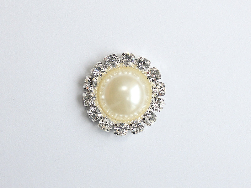 18MM ROUND RHINESTONE PEARL FLATBACK : SILVER